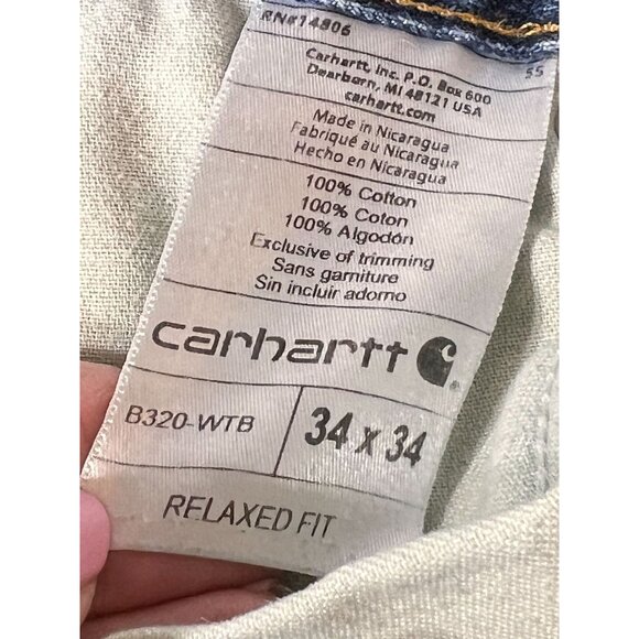Carhartt Mens Blue Denim Straight Fit Jeans Relaxed Fit 34x34 Pants RN 14806 - Picture 9 of 15